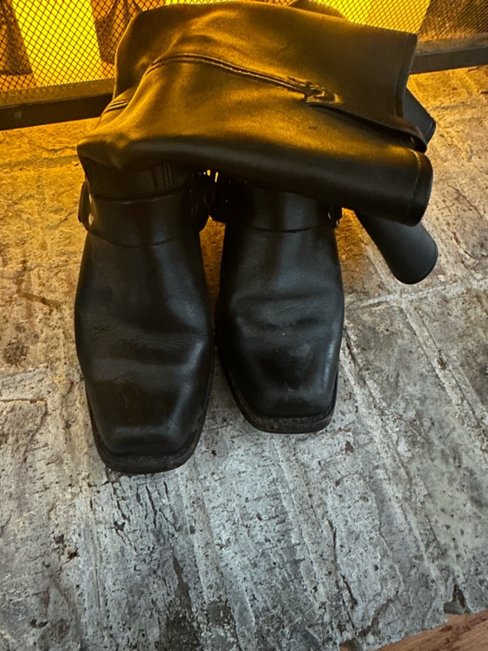 Frye Black Leather Square-Toe Ankle Boots